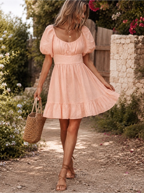 Altar'd State Dresses & Skirts - Altar’d State Blush Pink Puff Sleeve Babydoll Mini Dress Cottagecore Large